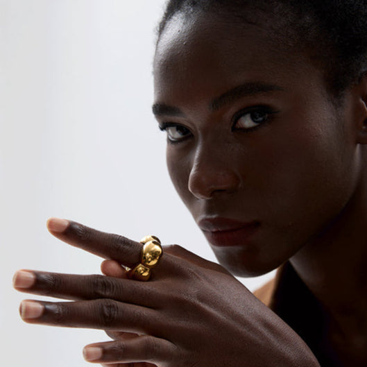 The Tsánang Ring | 18K Gold Floral Hollow Ring | Statement Cocktail Ring | Stainless Steel Bold Jewelry | The OÓ Jewels