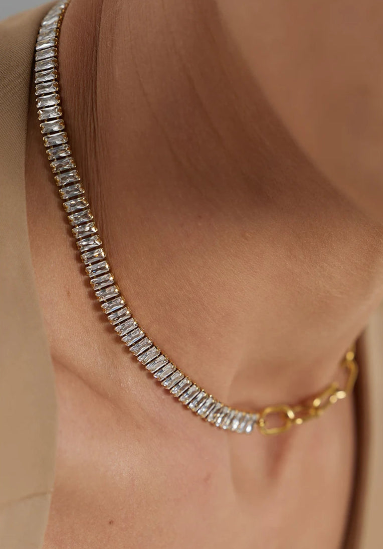 The Ndenguim Necklace | 18K Gold Cubic Zircon Choker Necklace | Durable Fashion Necklace | Glamorous Stainless Steel Link Necklace | The OÓ Jewels